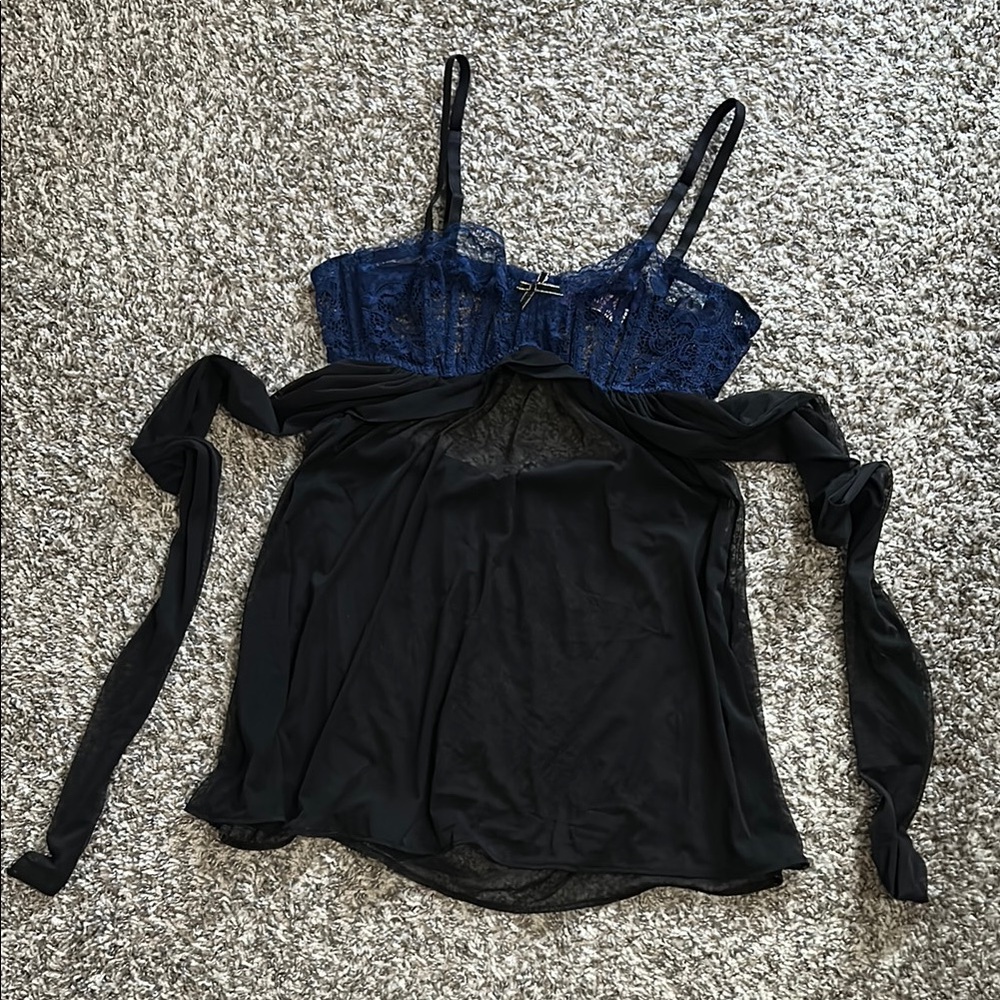 Adore Me Elegant Black and Blue Lace Women's Baby Doll Size 36B